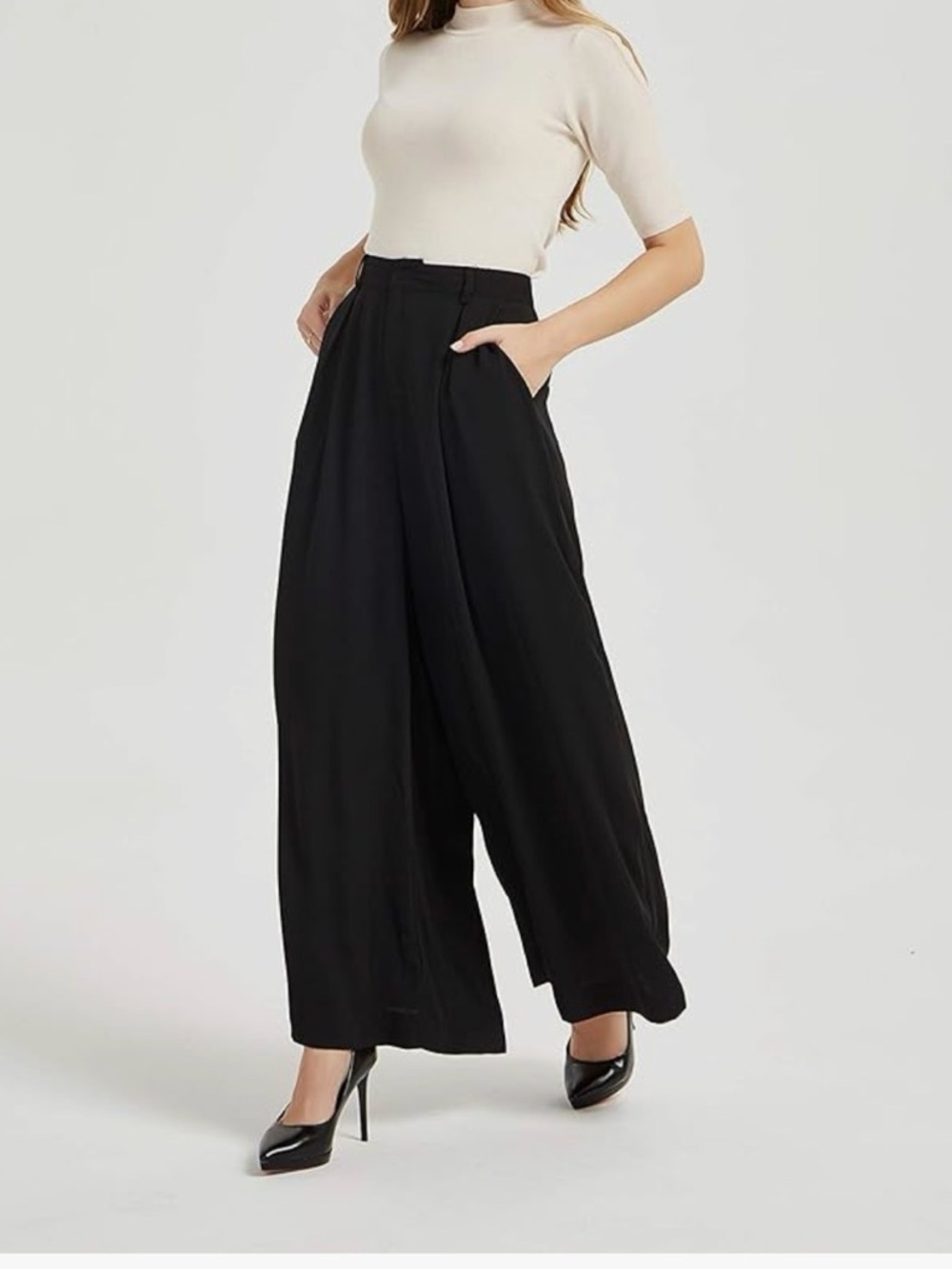 Tronjori Business Casual High Waist Wide Leg Palazzo Long Pants Black Sz XL